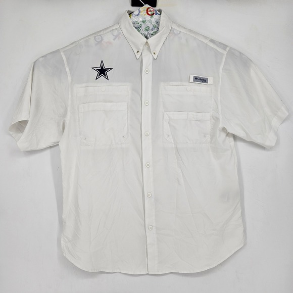 Dallas Cowboys Shirt Mens Medium Columbia Button Up PFG White Vented Outdoors - Picture 1 of 13